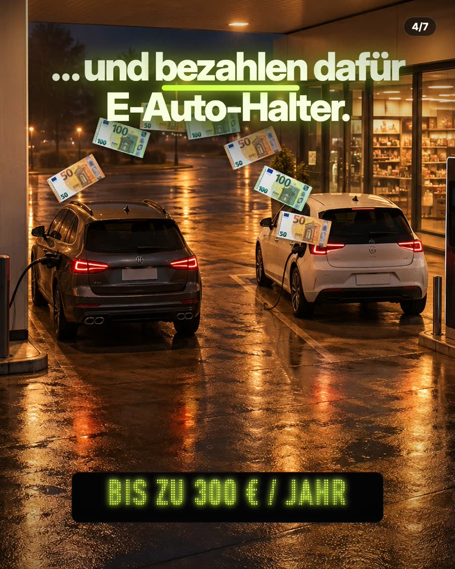 Euro-Scheine fliegen von der Zapfsäule zum E-Auto